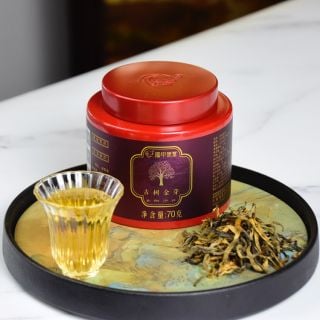 70g Ancient Tree Golden Buds Yunnan Black Tea – Small Round Can | Bustan.store