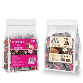 2-Flavor Ripe Pu'er Tea Sampler – 50 Pyramid Tea Bags, Flavored Pu'er Variety Pack | Bustan.store