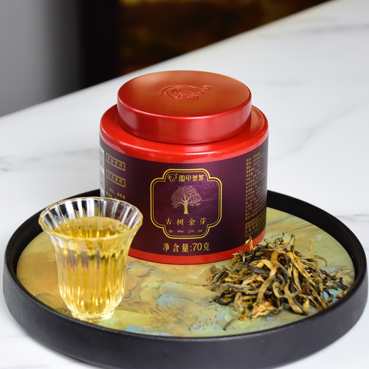 70g Ancient Tree Golden Buds Yunnan Black Tea – Small Round Can | Bustan.store