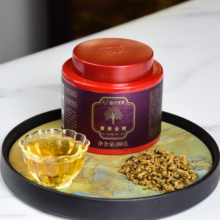 180g Honey Aroma Golden Snail Yunnan Black Tea – Small Round Can | Bustan.store