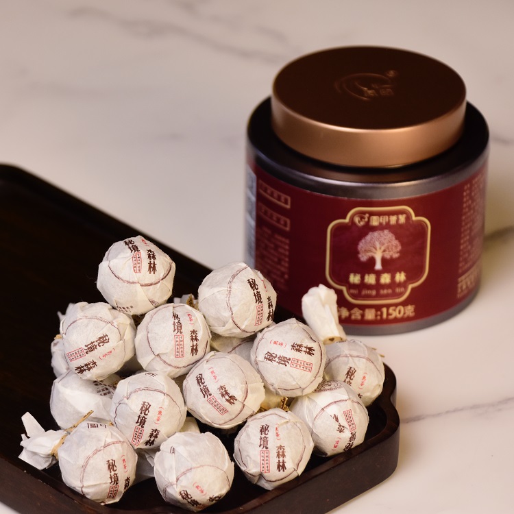 150g Secret Forest Ripe Pu'er Tea – 8g Dragon Balls, Round Can | Bustan.store