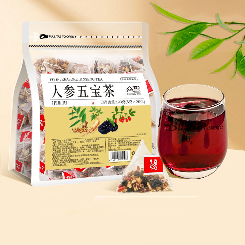 100g Ginseng Five Treasures Tea – 20 Bags, Herbal Blend