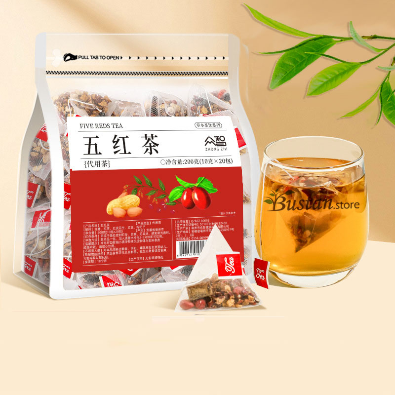 Five Red Herbal Tea – 20 Pyramid Tea Bags | Bustan.store