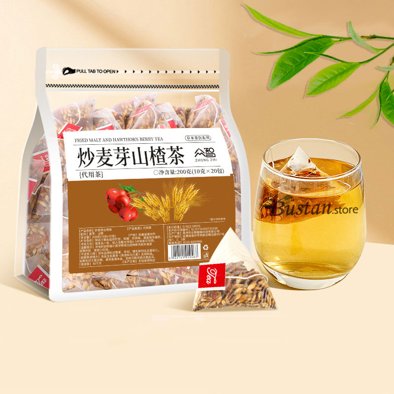 Roasted Barley Malt & Hawthorn Herbal Tea – 20 Pyramid Tea Bags | Bustan.store