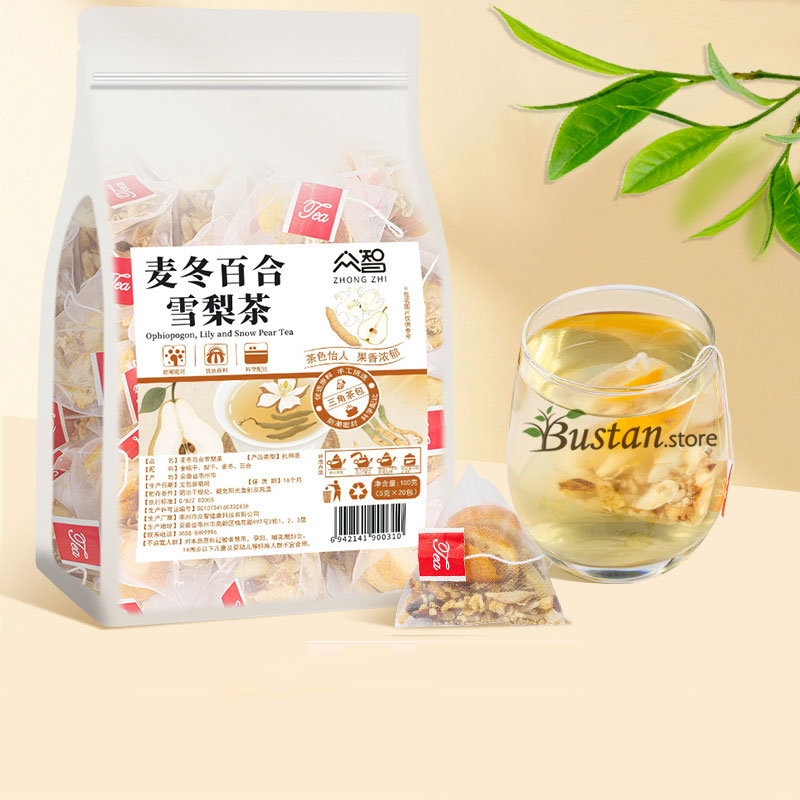 Ophiopogon, Lily & Pear Herbal Tea – 20 Pyramid Tea Bags | Bustan.store