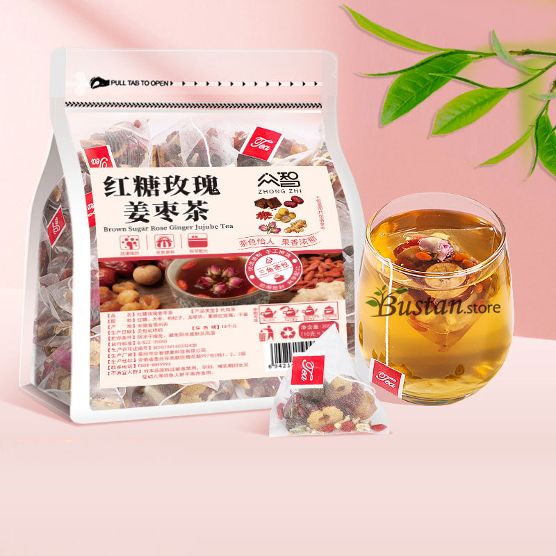 Brown Sugar, Rose & Ginger Herbal Tea – 20 Pyramid Tea Bags | Bustan.store