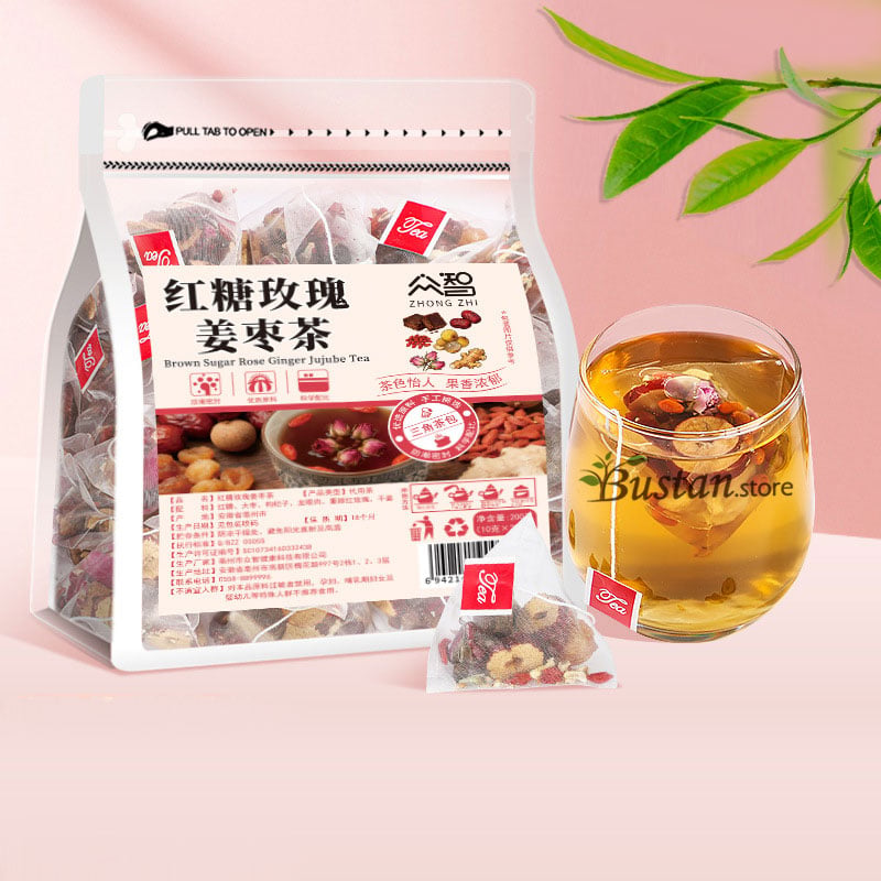 Brown Sugar, Rose & Ginger Herbal Tea – 20 Pyramid Tea Bags | Bustan.store