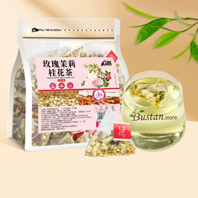 Rose, Jasmine & Osmanthus Herbal Tea – 20 Pyramid Tea Bags | Bustan.store