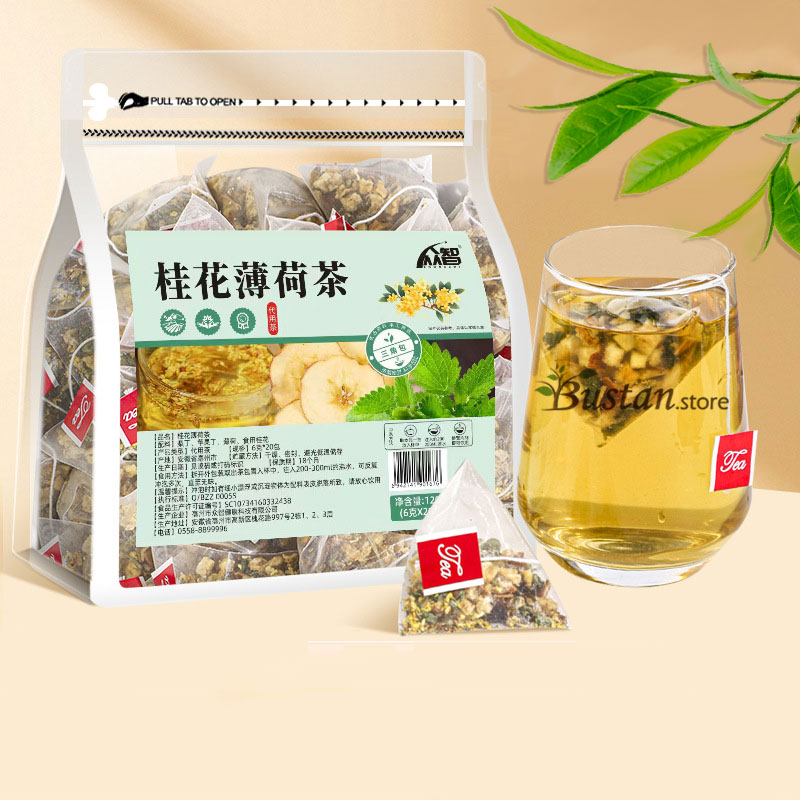 Osmanthus & Mint Herbal Tea – 6g × 20 Pyramid Tea Bags | Bustan.store